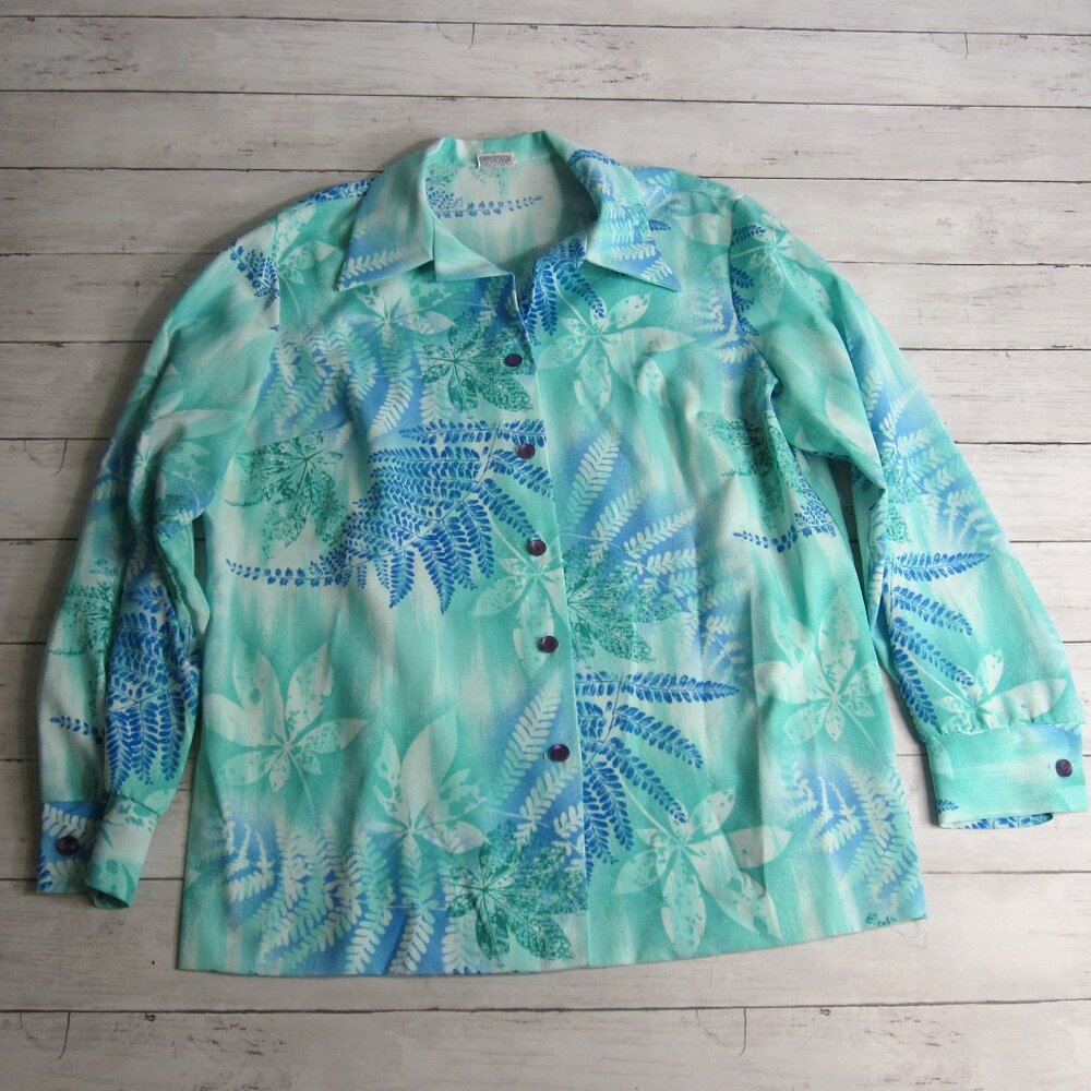 Pykettes Vintage Women's Floral Top Size XL Long Sleeve 80's Blouse